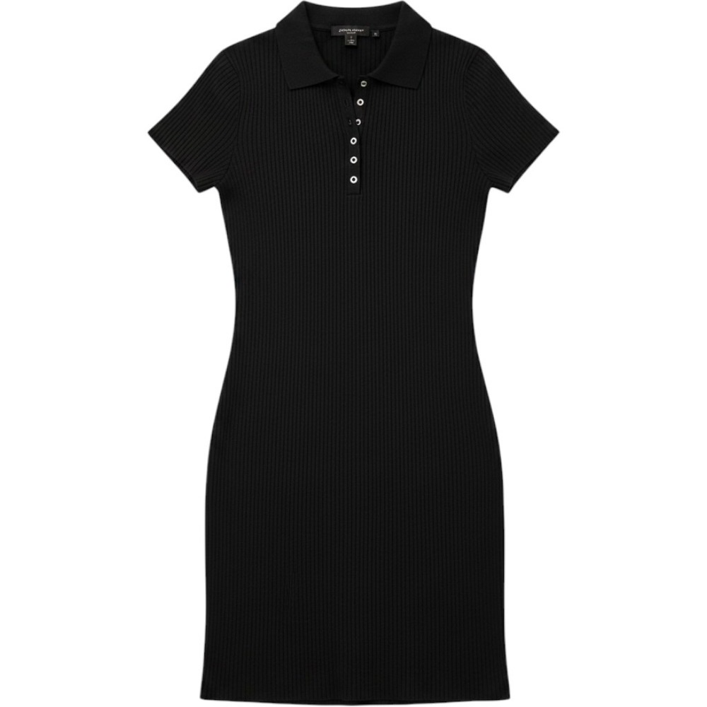 Spenser Jeremy Womens Black Ribbed Knit Short Sleeve Snap Polo Dress Size S